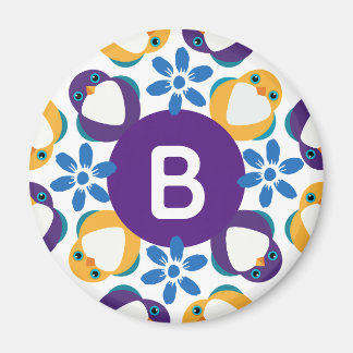 Hübscher Vögel und Blumen Kranz mit Monogramm Magnet