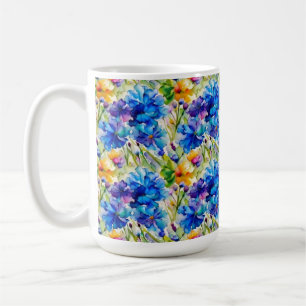 Hübscher Wasserfarbemug mit blauem Blumendesign  Kaffeetasse