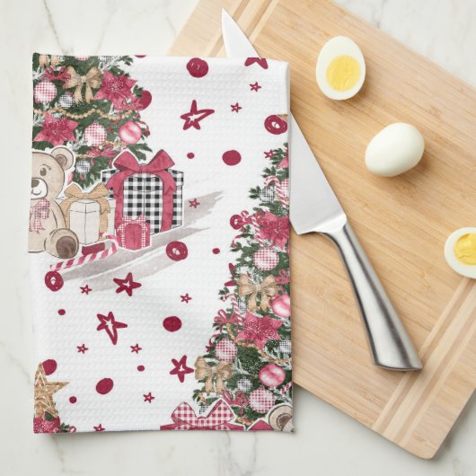 HÜBSCHER WASSERFARBENBAUM MIT TEDY-BÄREN GESCHIRRTUCH (Viertel Falte)