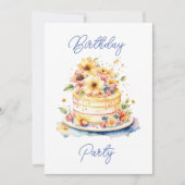 Hübscher Wasserfarbenkuchen und Blume zum Geburtst Einladung (Vorderseite)