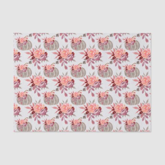 Hübscher Wasserfarbenkürbis Peach Floral Seidenpapier (Vorderseite)