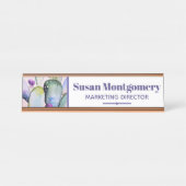 Hübscher Watercolor-Kaktus u. Blüten | Schreibtischnamensplakette (Vorderseite )