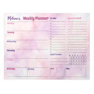 Hübscher Watercolor-Splash-Wochenplaner Notepad Notizblock