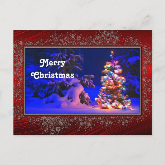 Hübscher Weihnachtsbaum Lichter Schnee Foto Weihna Postkarte (Vorderseite)