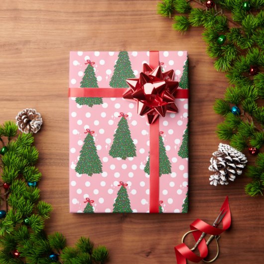 Hübscher Weihnachtsbaum Muster Urlaub Dottie Pink Geschenkpapier (Feiertagsgeschenk)
