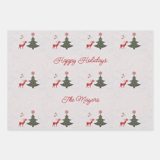 Hübscher Weihnachtsbaum und Roter Rentier Geschenkpapier Set (Vorderseite 2)