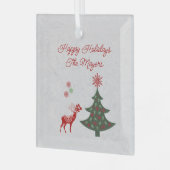 Hübscher Weihnachtsbaum und Roter Rentier Ornament Aus Glas (Vorderseite links)
