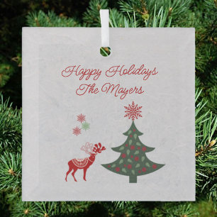 Hübscher Weihnachtsbaum und Roter Rentier Ornament Aus Glas