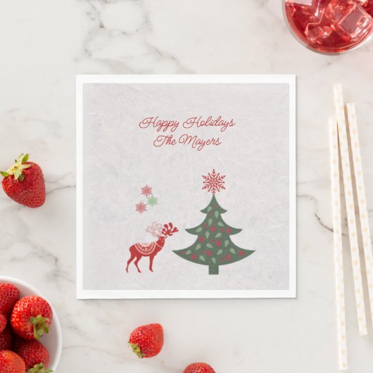 Hübscher Weihnachtsbaum und Roter Rentier Serviette (Beispiel)