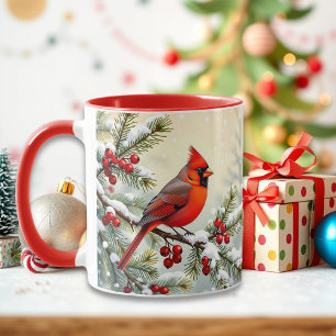 Hübscher Weihnachtskardinal und Kiefernzweige Tasse