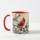 Hübscher Weihnachtskardinal und Kiefernzweige Tasse (Links)