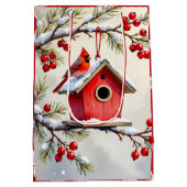 Hübscher Weihnachtskardinal und Schneehäuschen-Sch Mittlere Geschenktüte (Rückseite)