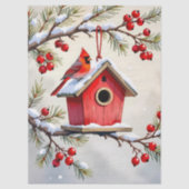 Hübscher Weihnachtskardinal und Vogelhäuschen-Schn Seidenpapier (Vorderseite)
