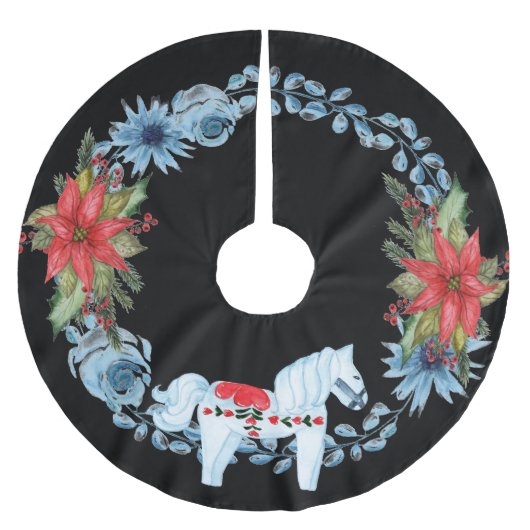 Hübscher Weihnachtskranz mit Pferd Polyester Weihnachtsbaumdecke (Vorderseite)