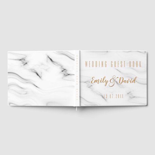 Hübscher weißbrauner Marmor Elegante Hochzeitssach Gästebuch (Voll)