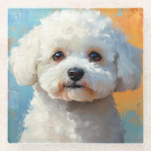 HÜBSCHER WEISSER BICHON-FRISE-HUND GLASUNTERSETZER