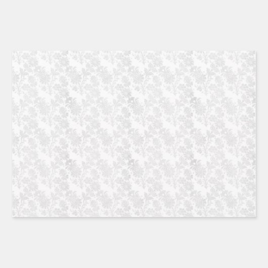 Hübscher weißer Damast Blumendruck Geschenkpapier Set (Vorderseite 2)