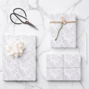 Hübscher weißer Damast-Blumenprint Geschenkpapier Set