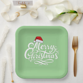Hübscher, weißer Schriftsatz, grün, Weihnachten Pappteller