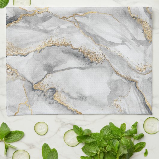 Hübscher weißer Silbermarmor Geschirrtuch (Gefaltet)
