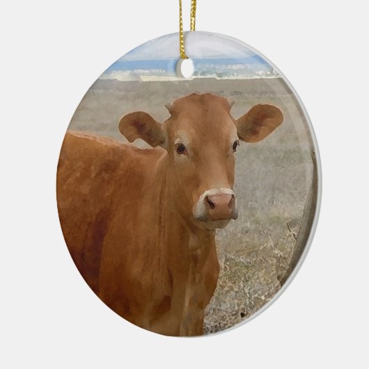 Hübscher Western-rote Vieh-Kühe doppelseitig Keramik Ornament (Links)