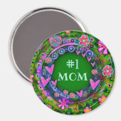 Hübscher Whimsical Floral Fun #1 Mama Green Pink Magnet (Vorderseite/Rückseite)