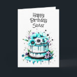 Hübscher Whimsical Personalisiert Sister Geburtsta Karte<br><div class="desc">Hübsches whimsical pink und lila Geburtstagskuchen mit Blume Grafik. Personalisieren Sie die Karte mit einem Namen und einer benutzerdefinierten Meldung im Inneren. Geburtstagskarte für sie,  Ehefrau,  Freundin,  Schwester,  Mutter,  Oma,  Tante oder Freundin.</div>