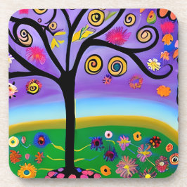 Hübscher Whimsical Tree Folk Art Generierte Kunst Getränkeuntersetzer
