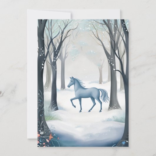 Hübscher Winter Forest Horse Light Ice Einladung (Rückseite)