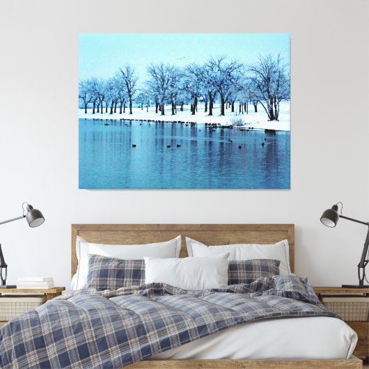 Hübscher Winterteich überzogene Canvas Leinwanddruck (Insitu (Schlafzimmer))