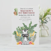 Hübscher Zebra l Wilde Tiere l Safari 1. Geburtsta Einladung (Stehend Vorderseite)