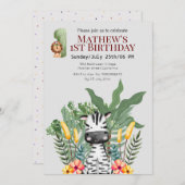 Hübscher Zebra l Wilde Tiere l Safari 1. Geburtsta Einladung (Vorne/Hinten)