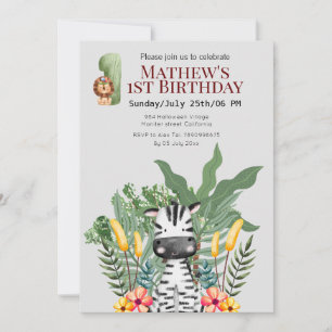 Hübscher Zebra l Wilde Tiere l Safari 1. Geburtsta Einladung