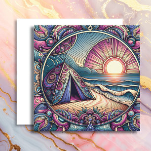 Hübscher Zelt und Sonnenaufgang auf dem Camping Karte