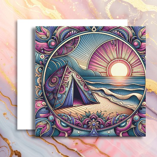 Hübscher Zelt und Sonnenaufgang auf dem Camping Karte