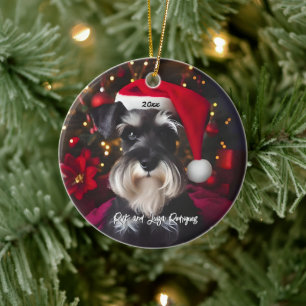 Hübscher Zwergschnauzer mit Weihnachtsmannmütze Keramik Ornament