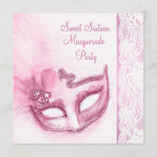 Hübsches 16 . Geburtstag Pink Masquerade Party Einladung