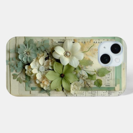 Hübsches 3D-Blumenhandbuch in Sage Green und White Case-Mate iPhone Hülle (Rückseite (Horizontal))