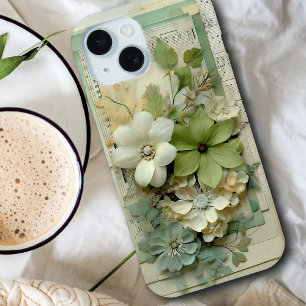 Hübsches 3D-Blumenhandbuch in Sage Green und White Case-Mate iPhone Hülle
