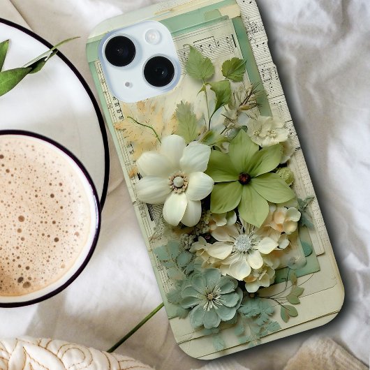 Hübsches 3D-Blumenhandbuch in Sage Green und White Case-Mate iPhone Hülle