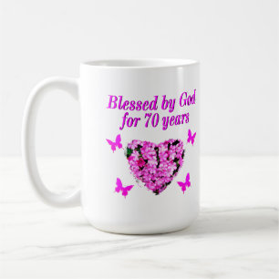HÜBSCHES 70. PINK FLORARAL GEBURTSTAGES DESIGN KAFFEETASSE
