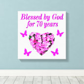 HÜBSCHES 70. PINK FLORARAL GEBURTSTAGES DESIGN LEINWANDDRUCK (Insitu (Holzboden))