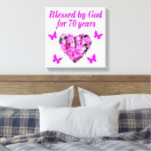 HÜBSCHES 70. PINK FLORARAL GEBURTSTAGES DESIGN LEINWANDDRUCK (Insitu (Schlafzimmer))