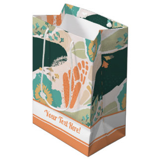 Hübsches Abstraktes Blumenmuster Aqua Green Orange Mittlere Geschenktüte