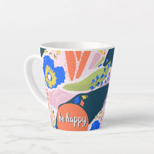 Hübsches Abstraktes Blumenmuster Blau Grün Orange Milchtasse