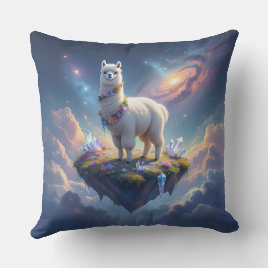 Hübsches Alpaca auf einer Insel im Himmel Kissen (Rückseite)