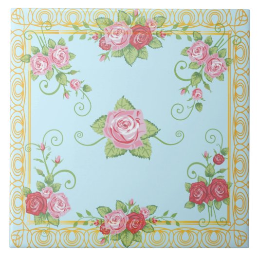 Hübsches altes Rosen-blaues GoldVintages Fliese (Vorderseite)