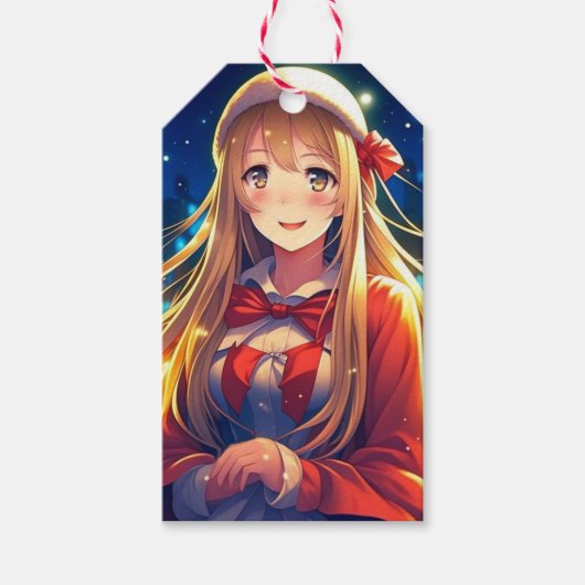 Hübsches Anime Girl am Winterweihnachtsfest Geschenkanhänger (Vorderseite)