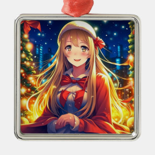 Hübsches Anime Girl am Winterweihnachtsfest Ornament Aus Metall