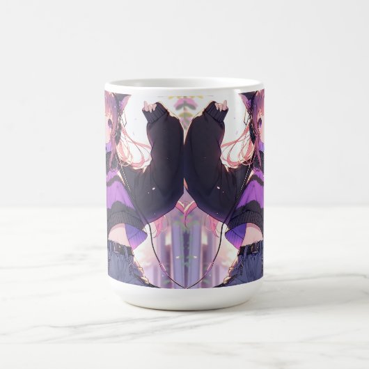 Hübsches Anime-Girl auf Kopfhörern mit Katzenohren Kaffeetasse (Mittel)
